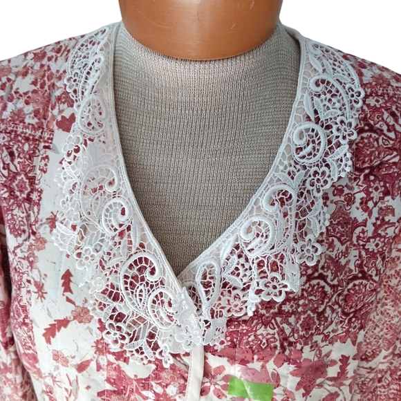Womens Jacket Cardigan Red Lace Lagenlook NWT Fall Ruffled Crochet - Picture 2 of 10
